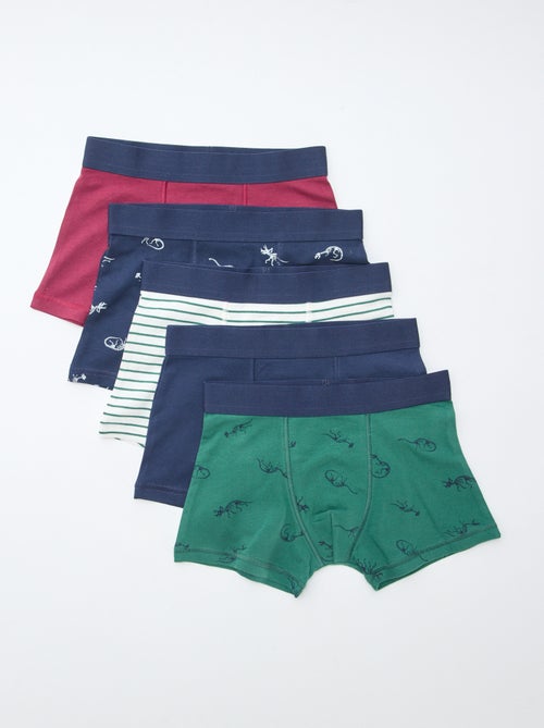 Set van 5 boxers, effen of met print - Kiabi