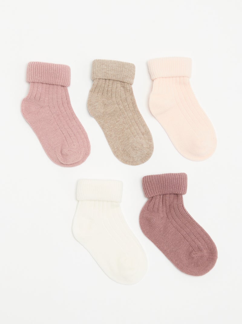 Set van 5 effen sokken Rose - Kiabi