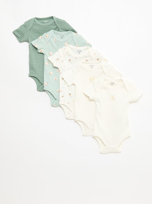 Set van 5 katoenen bodies met korte mouwen - Kiabi