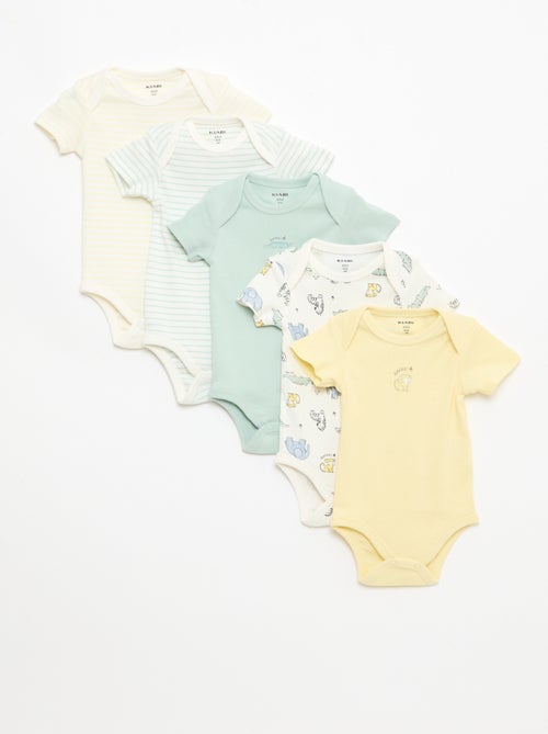 Set van 5 katoenen bodies met korte mouwen - Kiabi