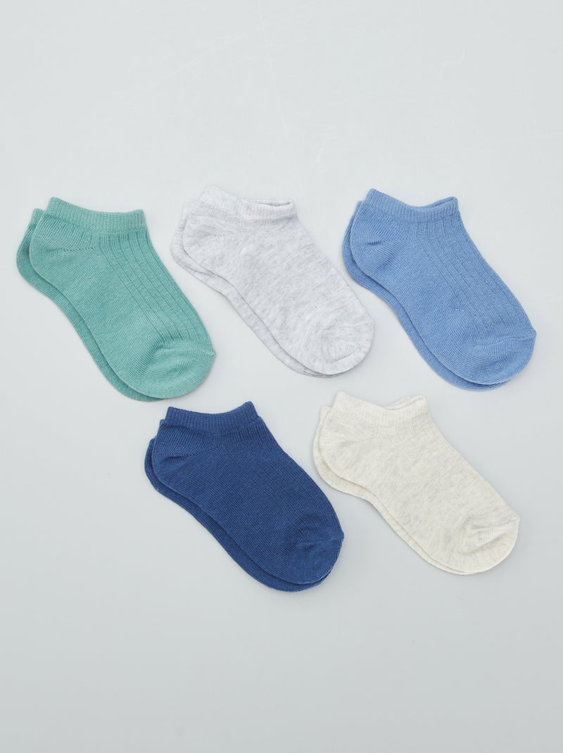 Set van 5 onzichtbare herensokken van effen katoen BLAUW - Kiabi