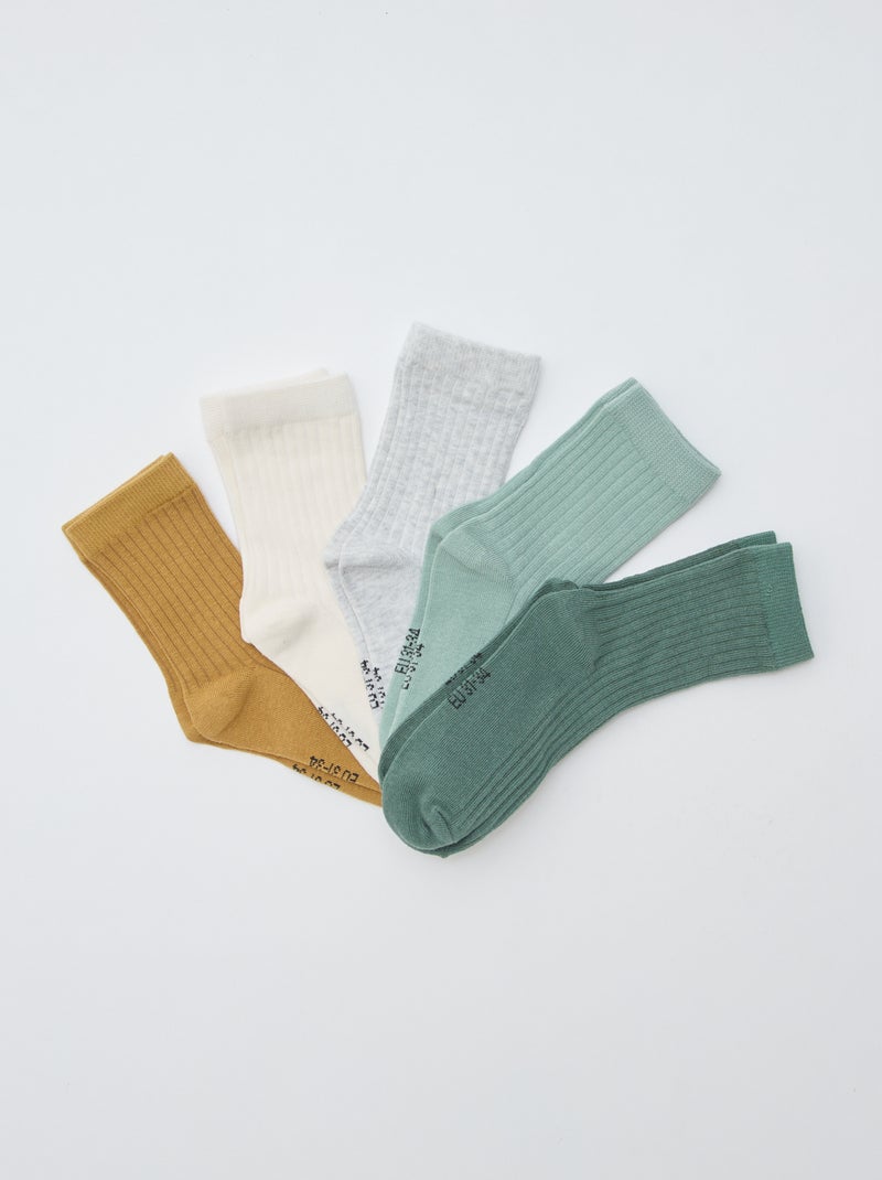 Set van 5 paar effen sokken Groen - Kiabi