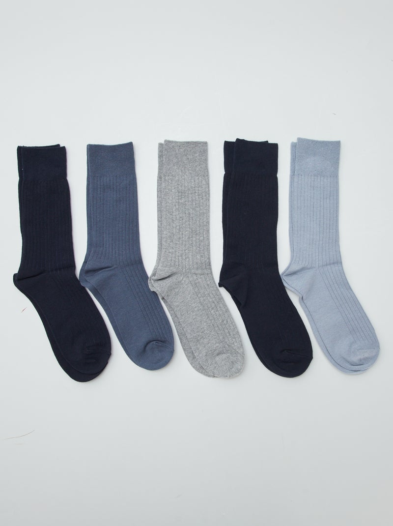 Set van 5 paar geribde sokken BLAUW - Kiabi