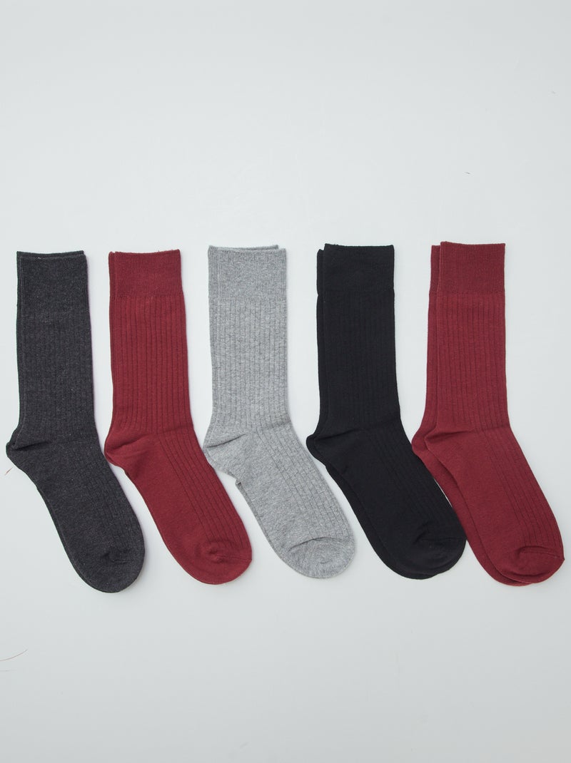 Set van 5 paar geribde sokken bordeaux - Kiabi