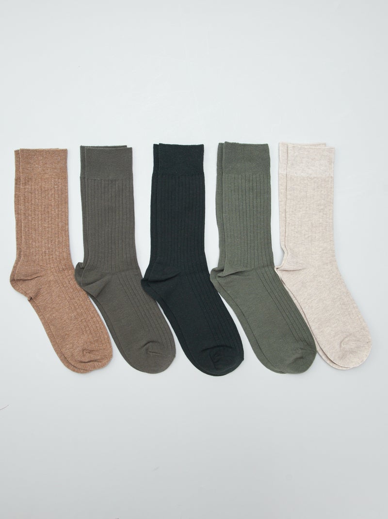 Set van 5 paar geribde sokken KAKI - Kiabi
