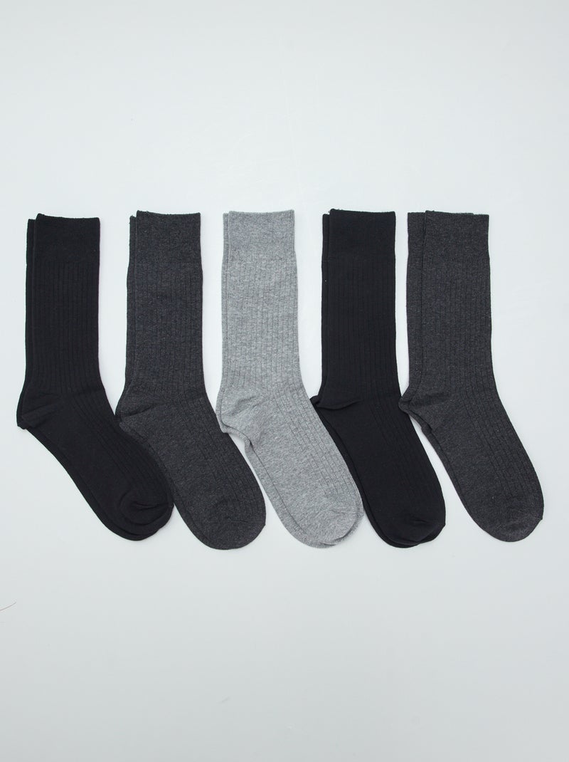 Set van 5 paar geribde sokken ZWART - Kiabi