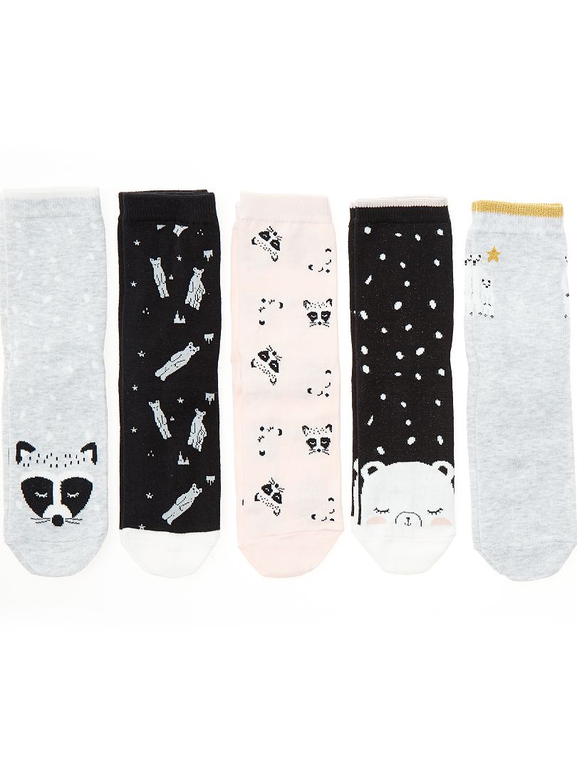 Set van 5 paar sokken met dieren GRIJS - Kiabi