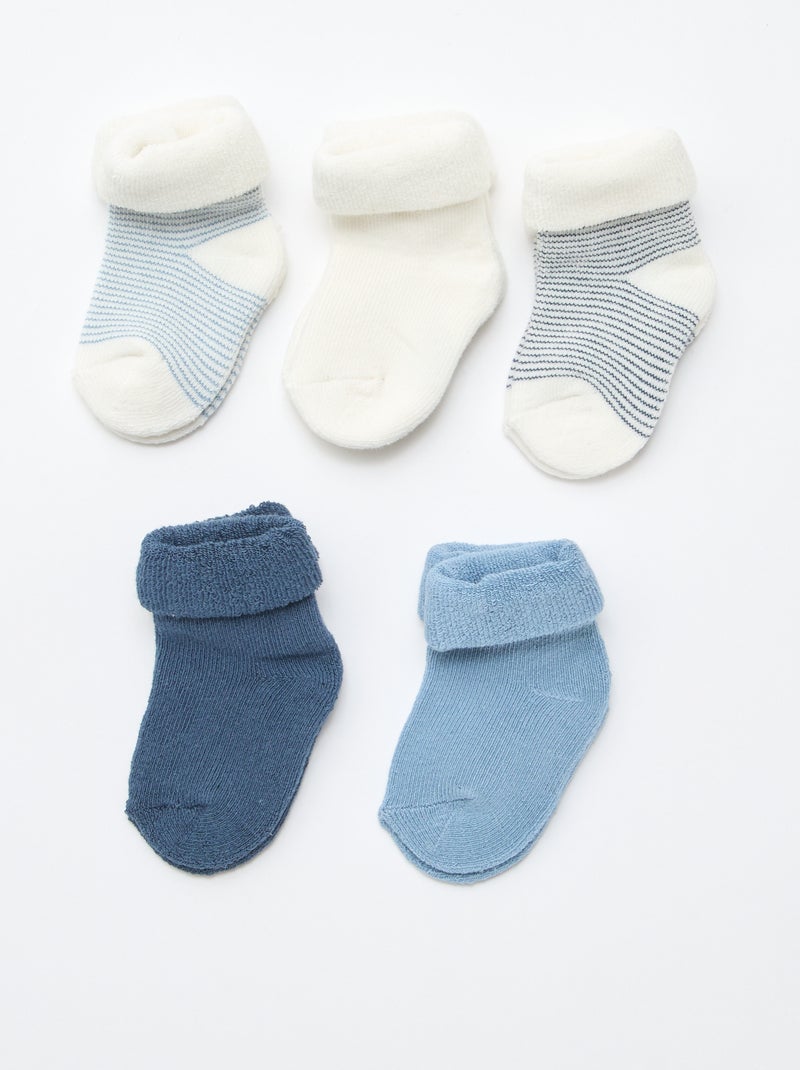 Set van 5 paar sokken met omslag van katoen Blauw - Kiabi