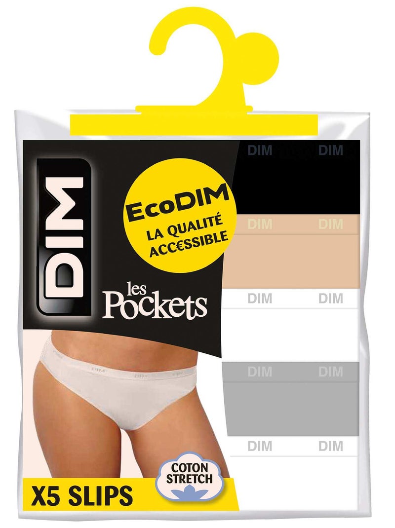 Set van 5 slipjes van stretch katoen 'Les Pockets' van 'DIM' zwart - Kiabi