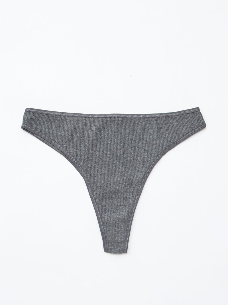 Set van 5 tanga's van ribtricot Grijs - Kiabi