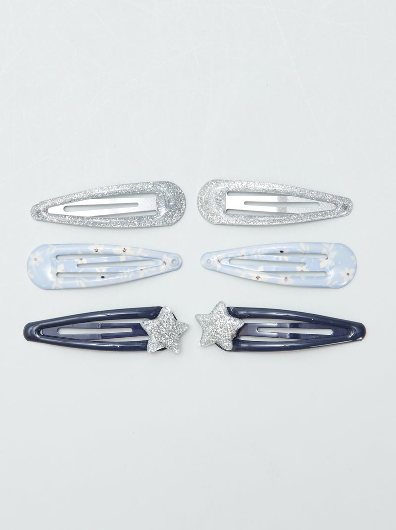 Set van 6 klikspeldjes BLAUW - Kiabi