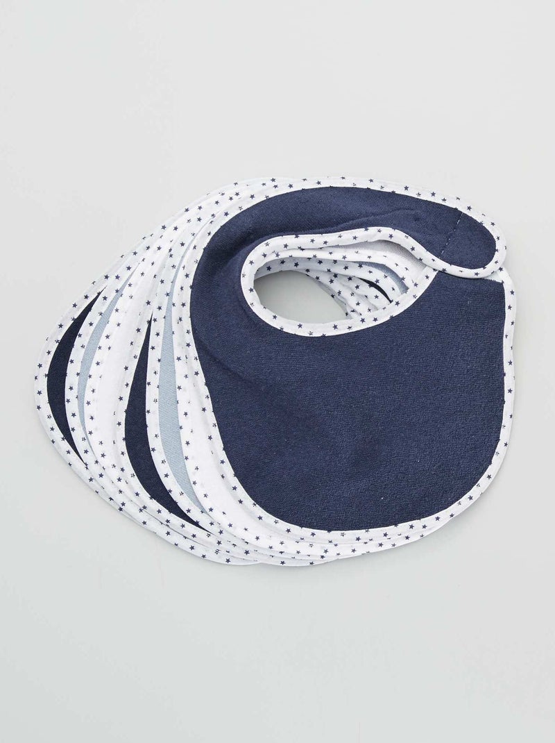 Set van 7 slabbetjes van badstof met klittenband BLAUW - Kiabi