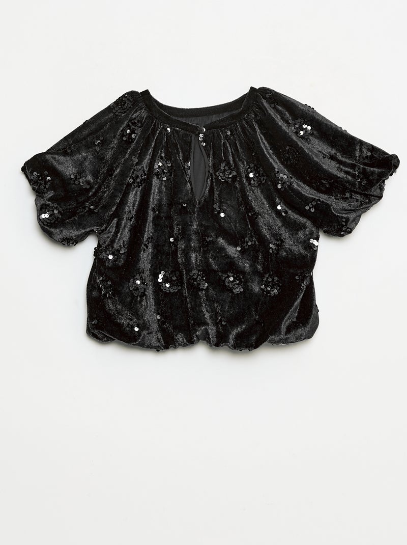 Setje - Bloesje + flared-fit broek van velours Zwart - Kiabi