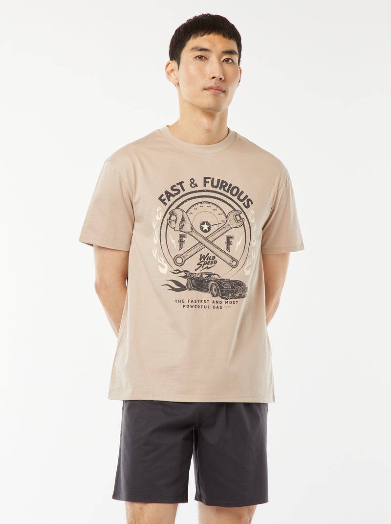 Setje - Korte pyjama - Short + T-shirt met Fast and Furious-print -  2-delig BRUIN - Kiabi