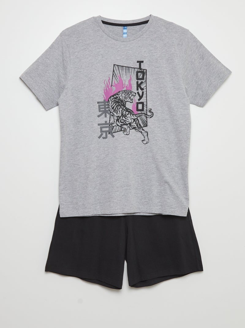 Setje - Korte pyjamabroek + T-shirt - 2-delig GRIJS - Kiabi