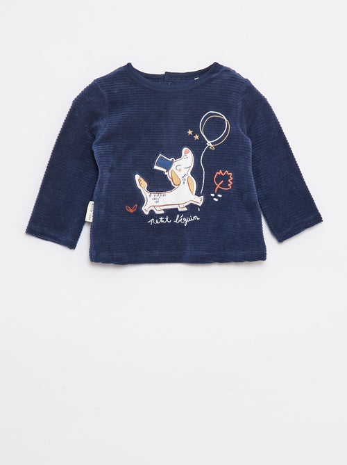 Setje - Lange pyjama met T-shirt + broek met voetjes in fleece - 2-delig - Kiabi