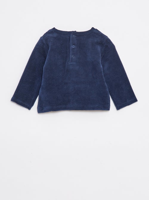 Setje - Lange pyjama met T-shirt + broek met voetjes in fleece - 2-delig - Kiabi