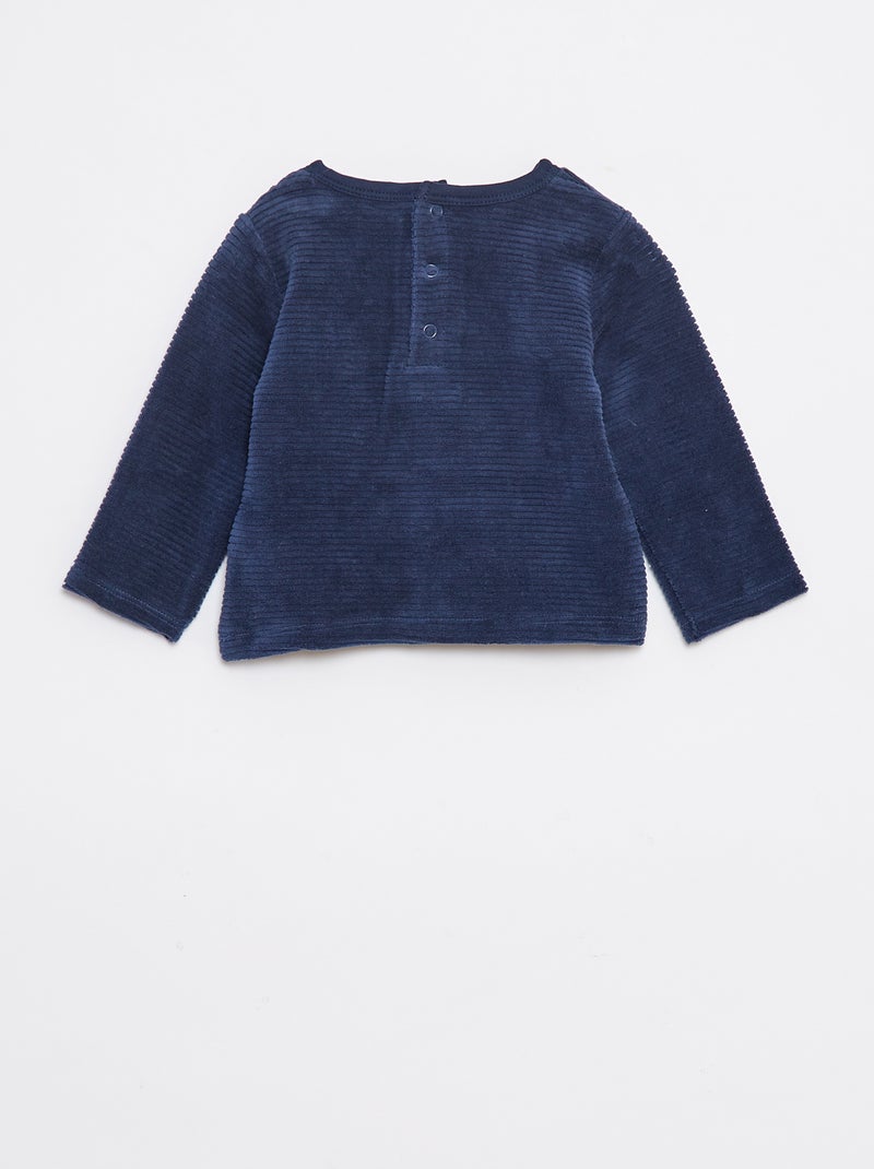 Setje - Lange pyjama met T-shirt + broek met voetjes in fleece - 2-delig Biege - Kiabi