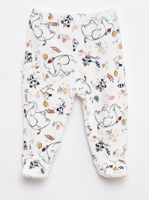 Setje - Lange pyjama met T-shirt + broek met voetjes in fleece - 2-delig - Kiabi