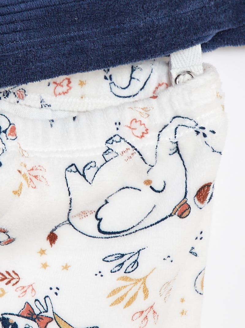 Setje - Lange pyjama met T-shirt + broek met voetjes in fleece - 2-delig Biege - Kiabi