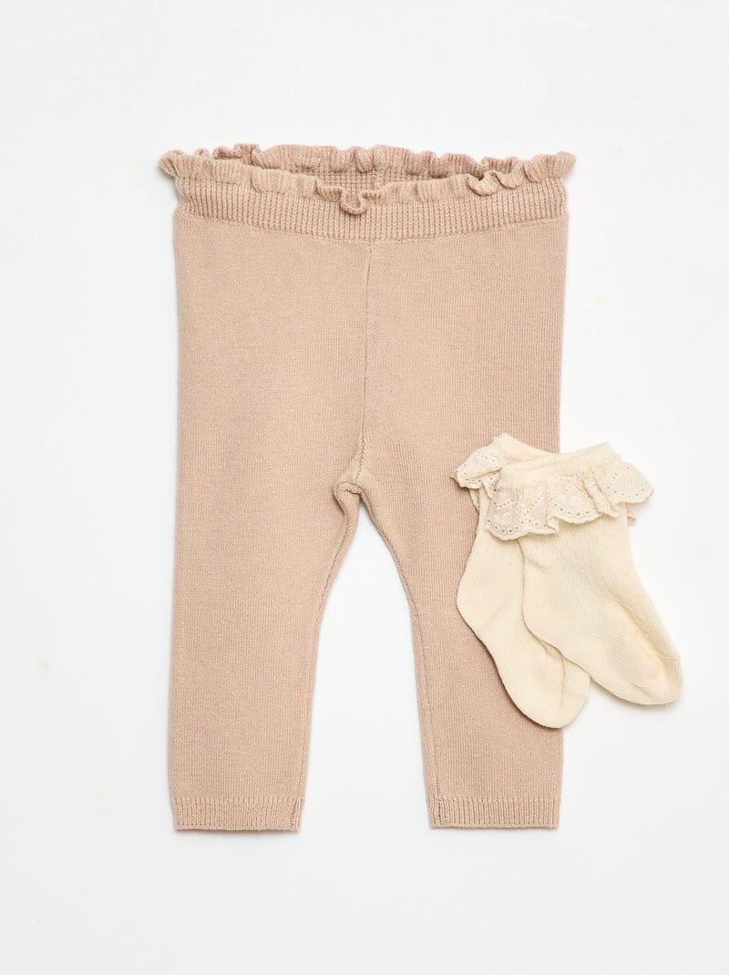 Setje - Legging + kanten sokken Biege - Kiabi