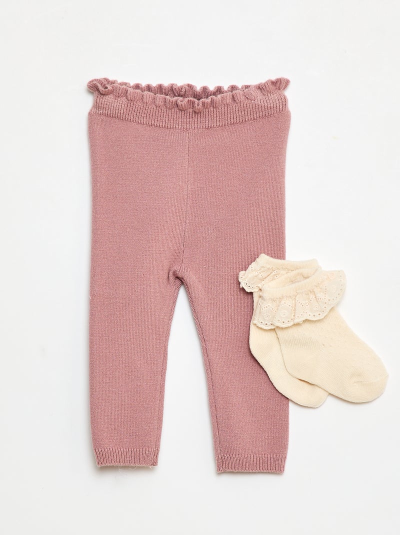Setje - Legging + kanten sokken Rose - Kiabi