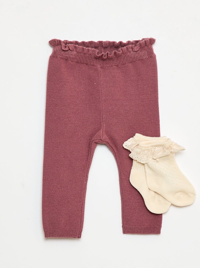 Setje - Legging + kanten sokken Rose - Kiabi
