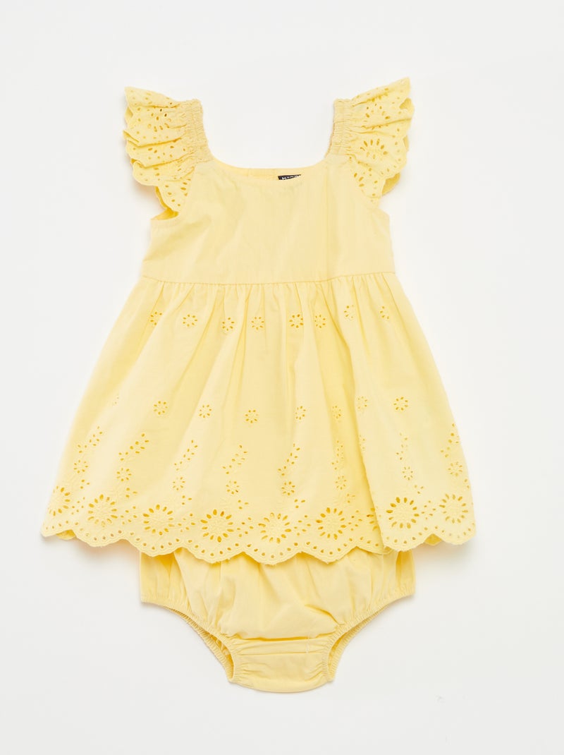 Setje - Mouwloze jurk met broderie anglaise + broekje - 2-delig GEEL - Kiabi