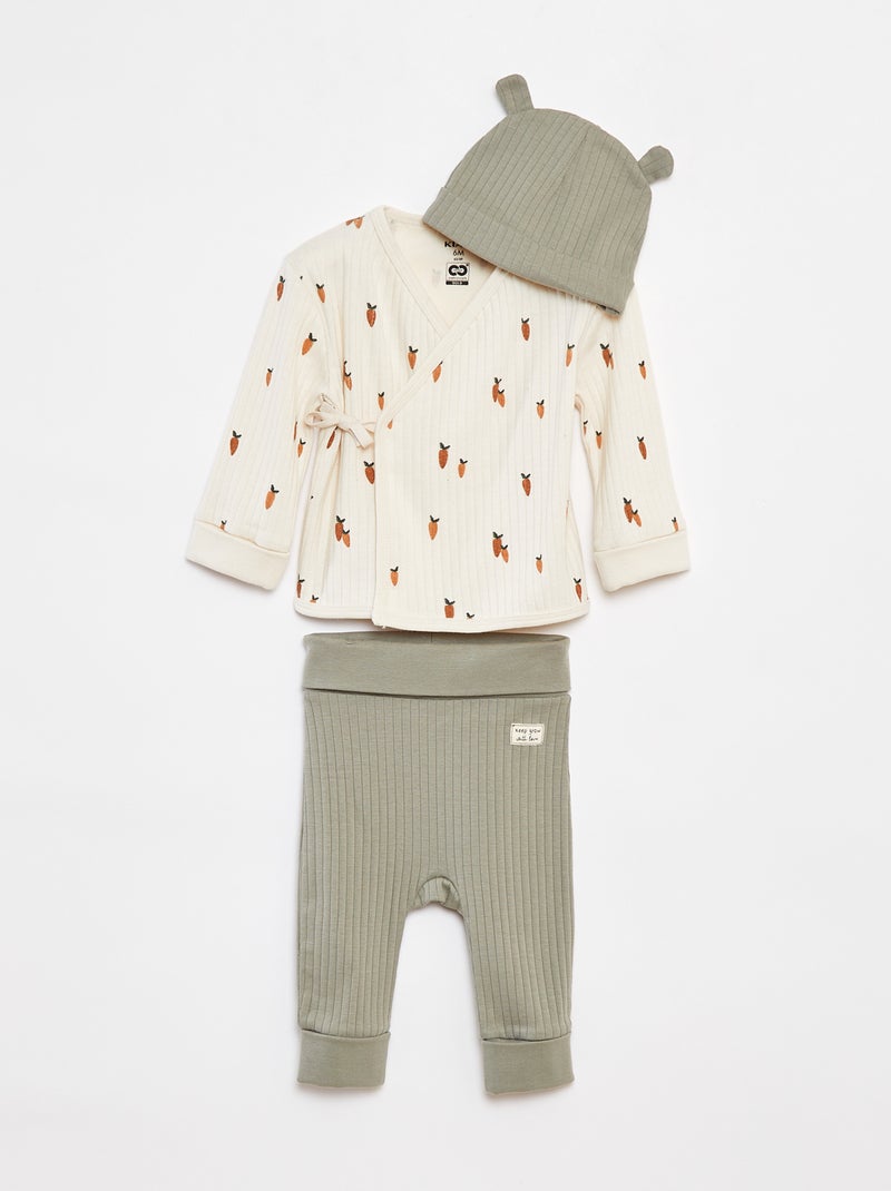 Setje - Pyjama + muts - 3-delig WIT - Kiabi