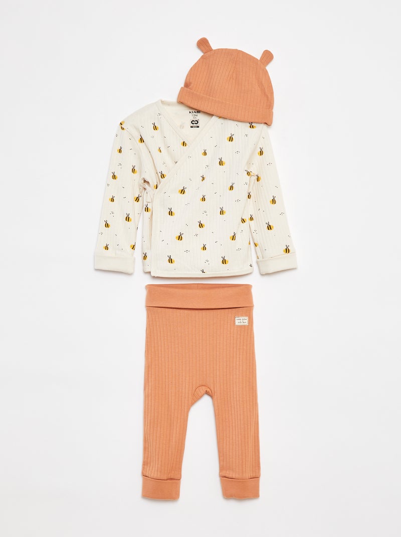 Setje - Pyjama + muts - 3-delig WIT - Kiabi
