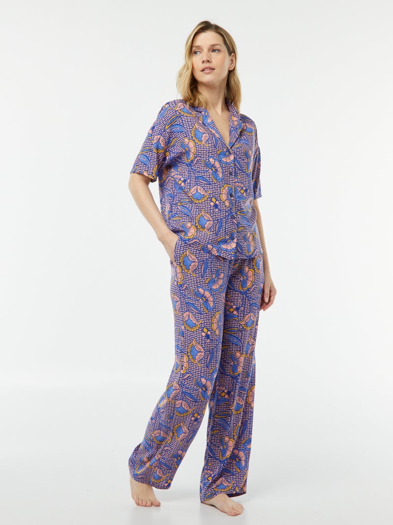 Setje - Pyjamablouse + -broek met print BLAUW - Kiabi