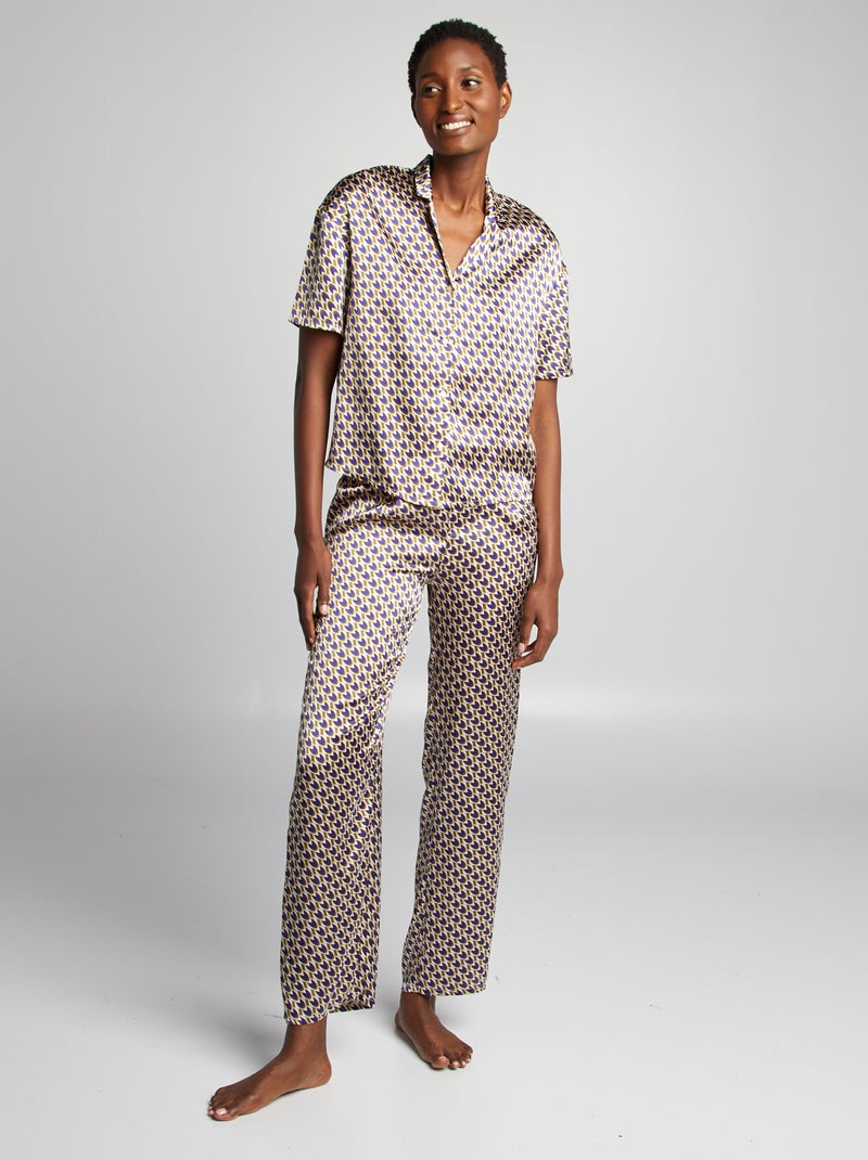 Setje - Satijnen blouse + broek met print ROSE - Kiabi