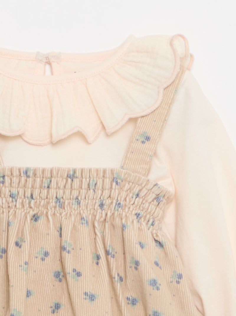 Setje - Short met bretels + T-shirt + kousenbroek - 3-delig Biege - Kiabi