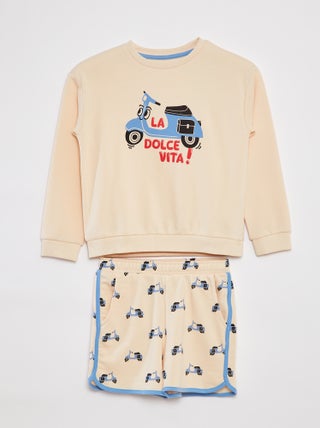 Setje - Sweater van french terry + short - 2-delig