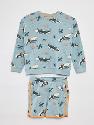 Setje - Sweater van french terry + short - 2-delig