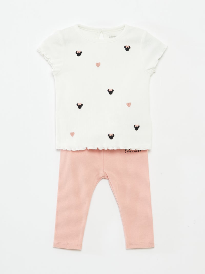 Setje - T-shirt + legging met ribbeltextuur 'Minnie' - 2-delig Wit - Kiabi