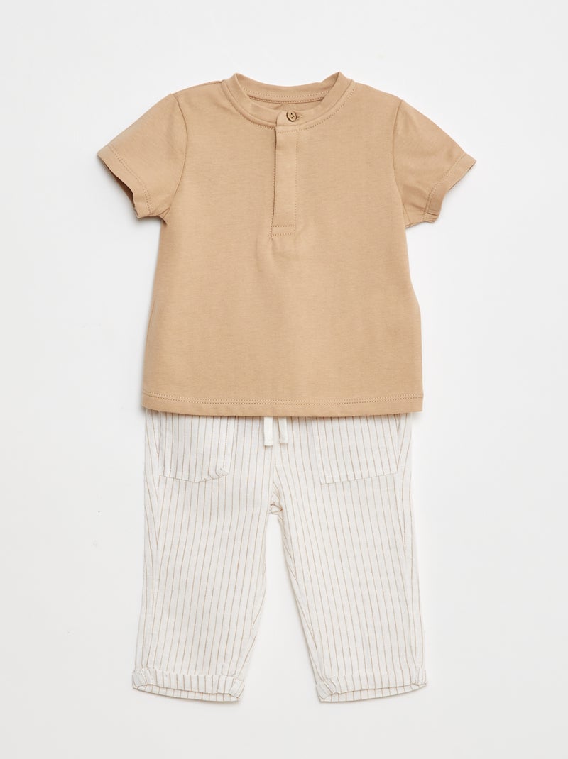 Setje - T-shirt met korte mouwen + lichte broek - 2-delig Biege - Kiabi