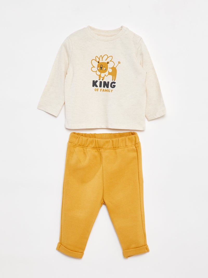 Setje - T-shirt met lange mouw + broek - 2-delig Biege - Kiabi