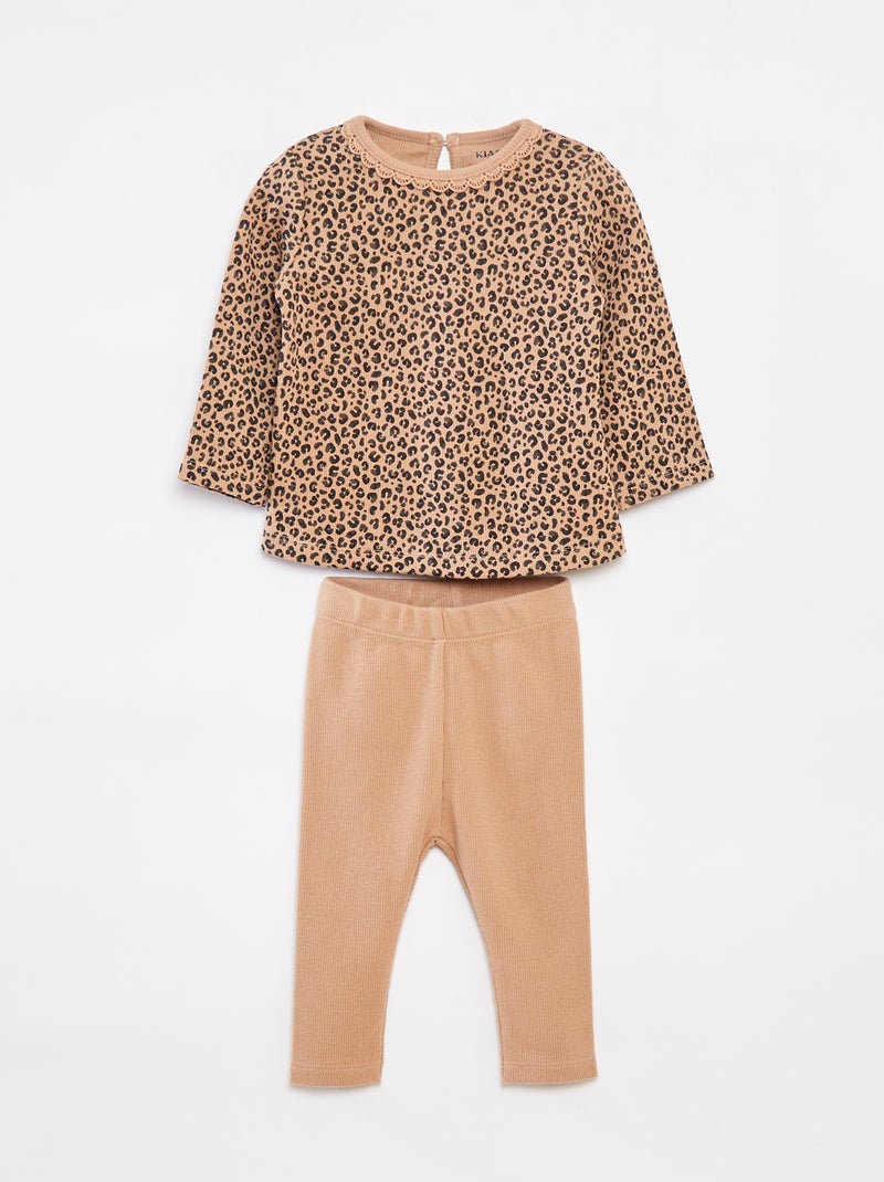 Setje - T-shirt met lange mouw + legging - 2-delig Biege - Kiabi