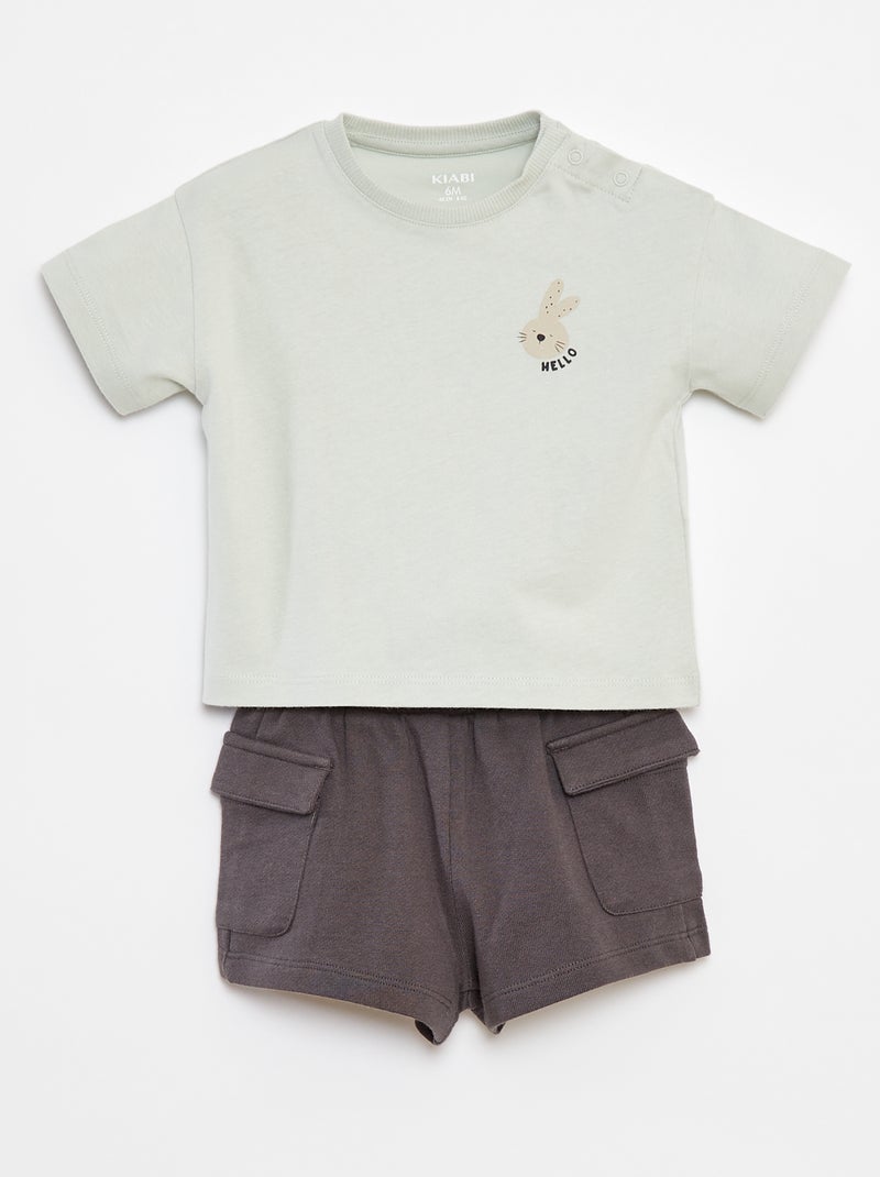 Setje - T-shirt + short met zakjes - 2-delig Blauw - Kiabi