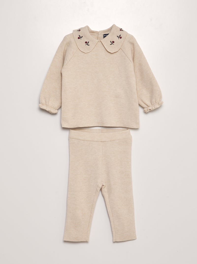 Setje - Truitje + broekje van compact tricot - 2-delig BIEGE - Kiabi