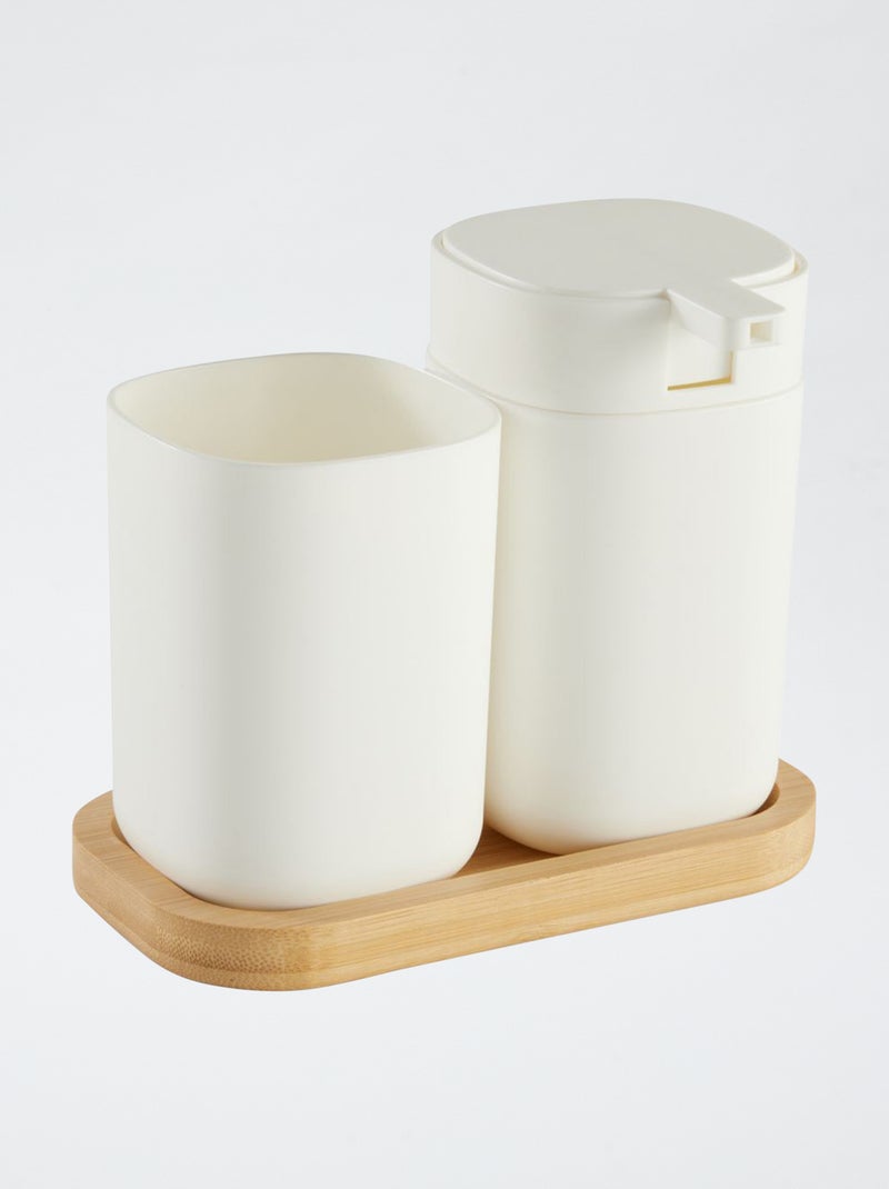 Setje - Zeepdispenser + tandenborstelbekertje WIT - Kiabi