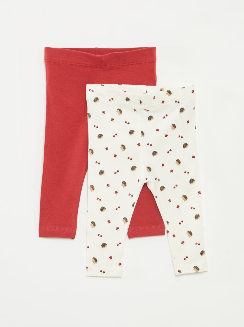 Setje lange leggings | 1 met all-over print, 1 in een effen kleur Rood - Kiabi