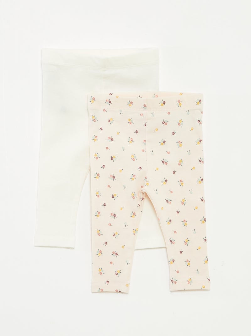 Setje lange leggings | 1 met all-over print, 1 in een effen kleur Wit - Kiabi
