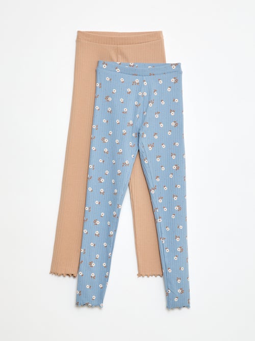 Setje leggings van ribstof - 1 effen + 1 met print - 2-delig - Kiabi