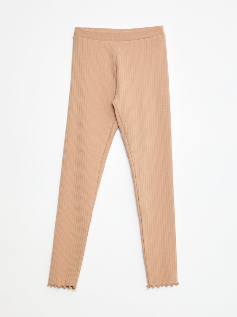 Setje leggings van ribstof - 1 effen + 1 met print - 2-delig Biege - Kiabi