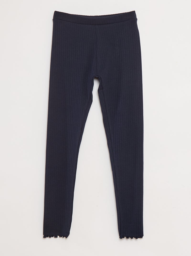 Setje leggings van ribstof - 1 effen + 1 met print - 2-delig Blauw - Kiabi