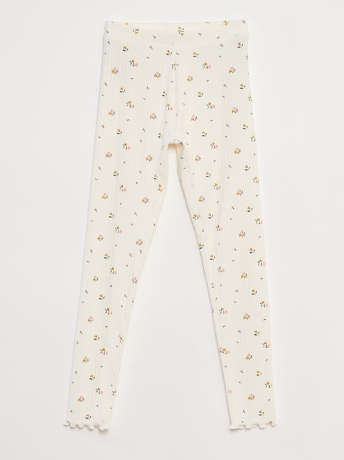 Setje leggings van ribstof - 1 effen + 1 met print - 2-delig - Kiabi