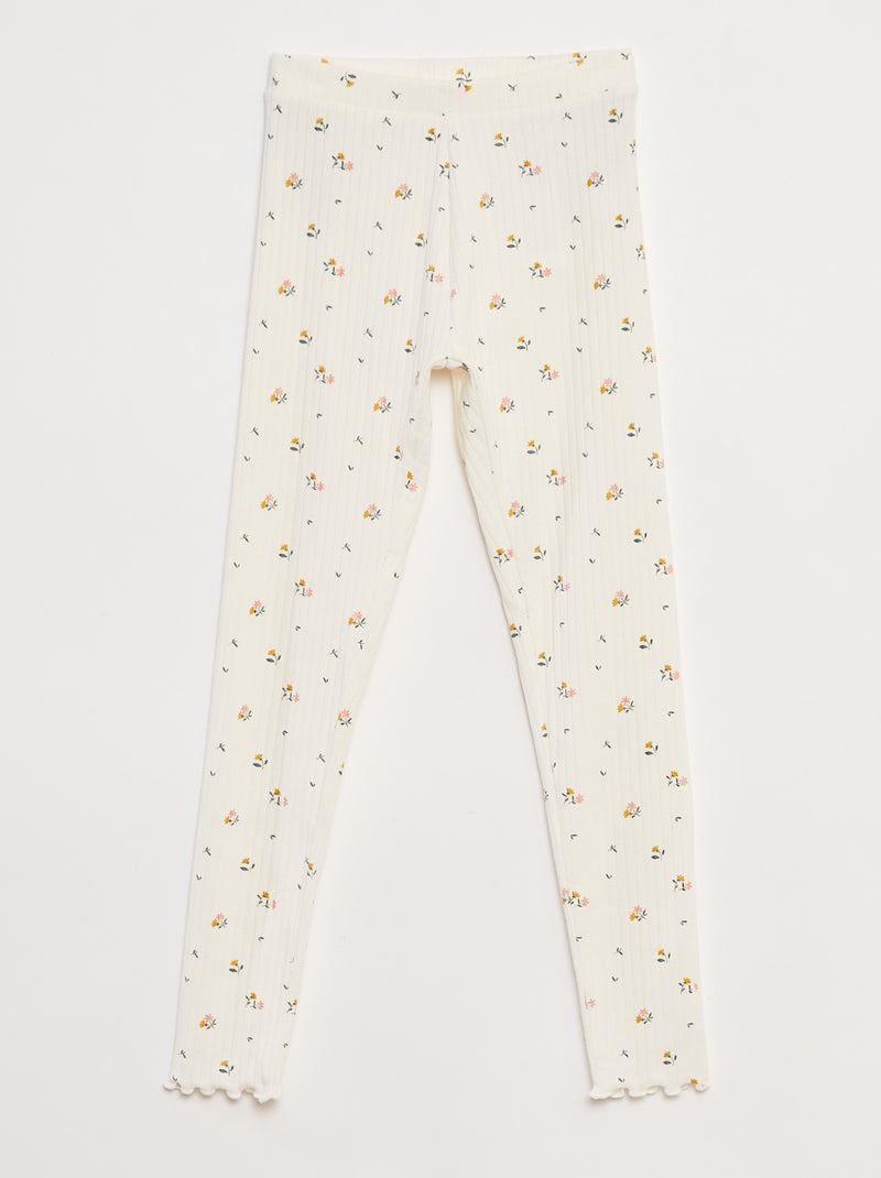Setje leggings van ribstof - 1 effen + 1 met print - 2-delig Blauw - Kiabi