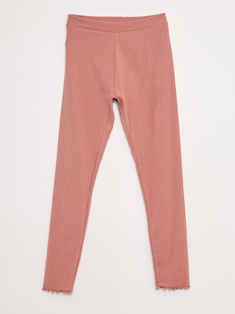 Setje leggings van ribstof - 1 effen + 1 met print - 2-delig Rose - Kiabi